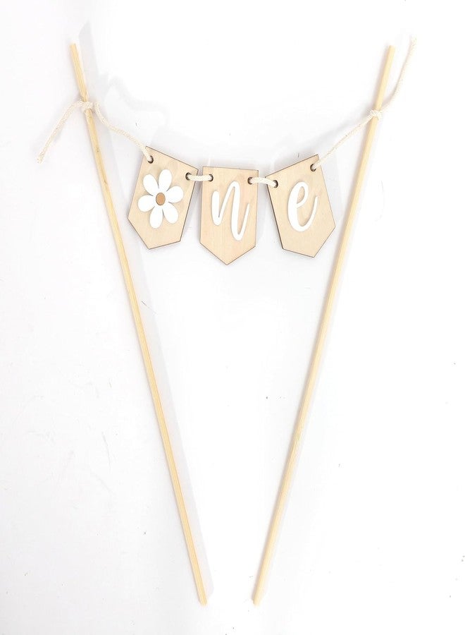 Curious Button Wooden Daisy “One” Banner Cake Topper | 1st Birthday Retro Boho Groovy Theme | Rustic Wooden Flower Cake Decoration for Baby Girl Boy First Birthday Party - Image 2